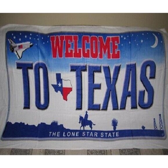 New Welcome to Texas State License Plate Bath Beach Pool Cotton Towel Texan Gift - Picture 2 of 3